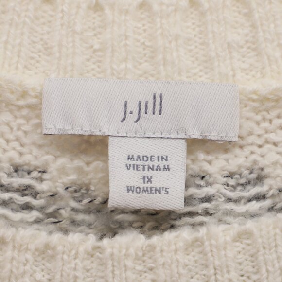 J.JILL Fair Isle Cable Knit Cozy Sweater Barley Ivory/Gray Size 1X - Picture 6 of 7